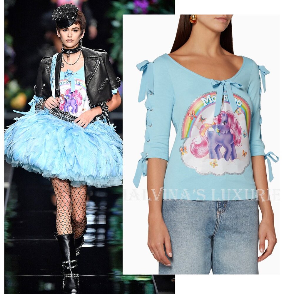 MOSCHINO COUTURE TOP MY LITTLE PONY T- SHIRT BLUE COTTON RUNWAY